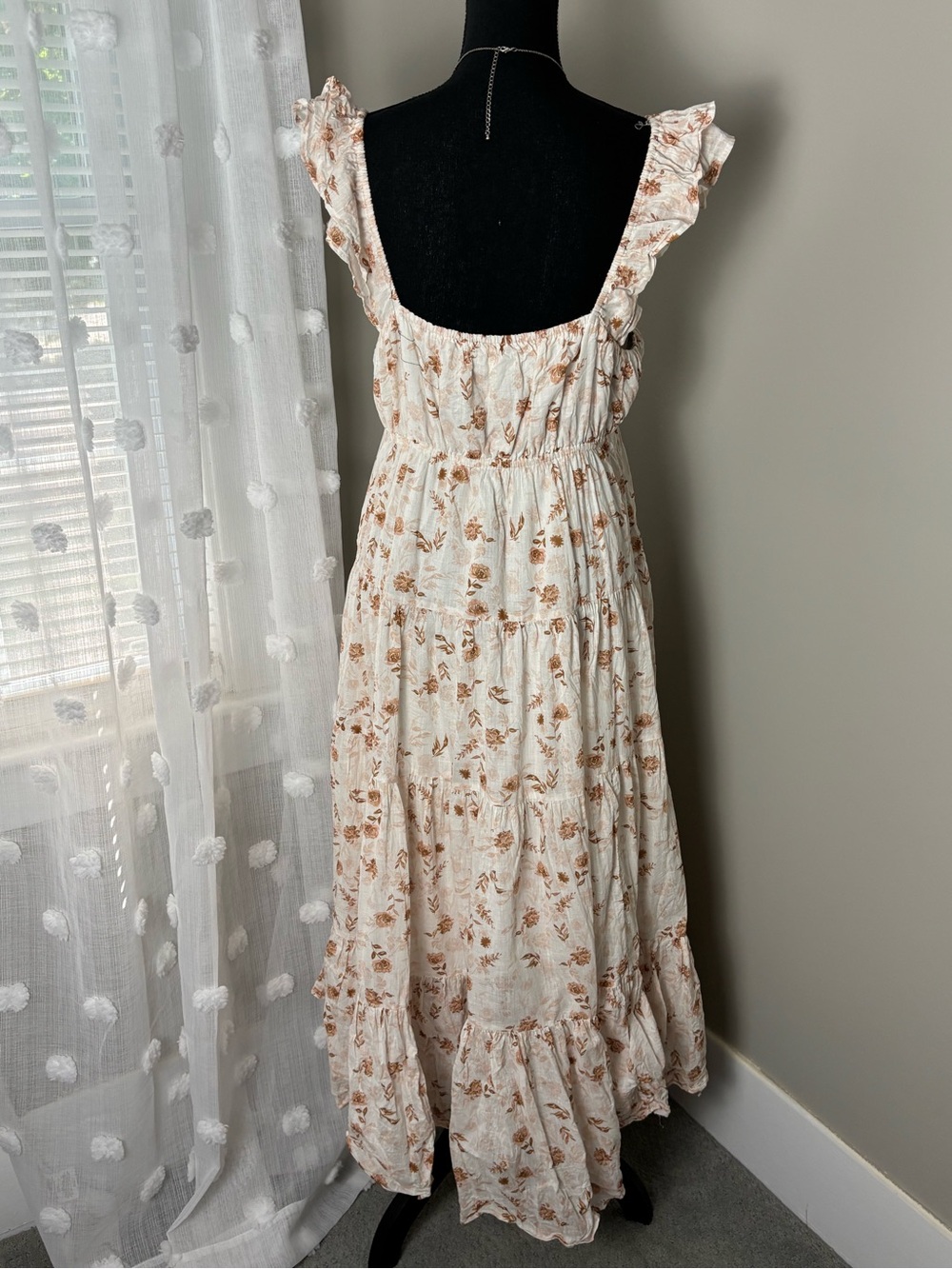 Anthropologie Rosie Cottage Core Cream Cotton Maxi Dress Floral Print Medium - Picture 12 of 17